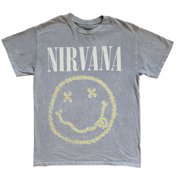 Nirvana Band Tee Womens Small Gray Daisy Smiley Face GAP Rock Grunge Classic - Picture 1 of 5